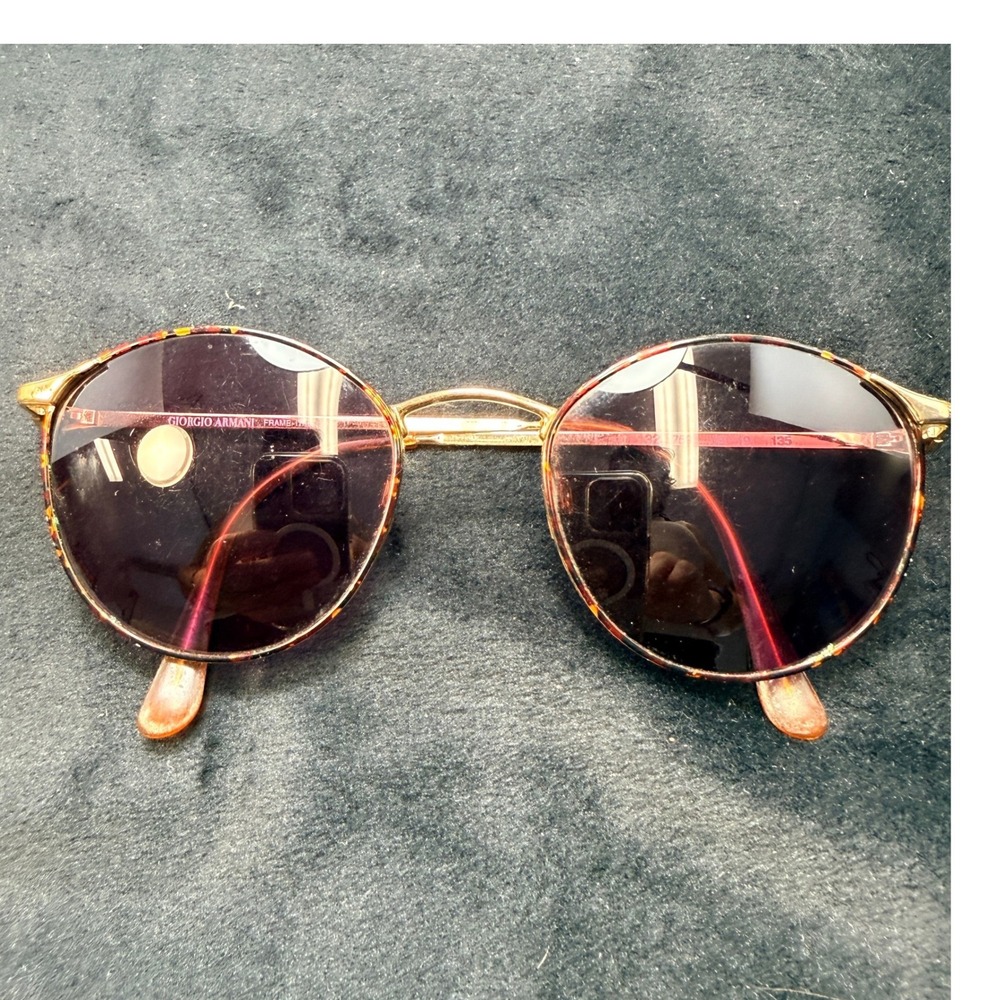 Giorgio Armani Sunglasses Women Tortoise Excellent Vintage Round Gold Frame